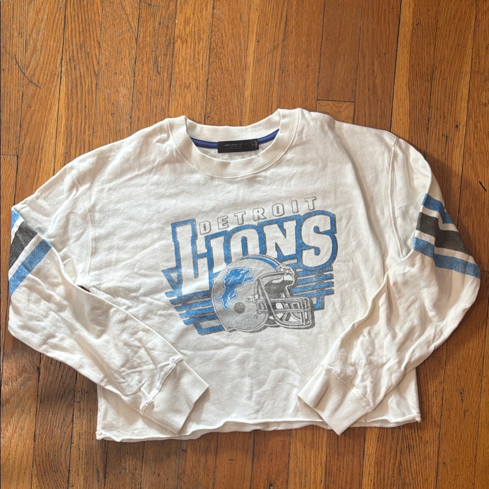 Junk Food Clothing Detroit Lions White and Blue Crop Top